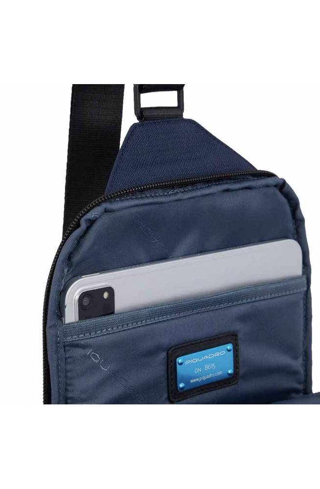 Monospalla Piquadro W129 Blauw leer en stof - CA5751W129-BLU