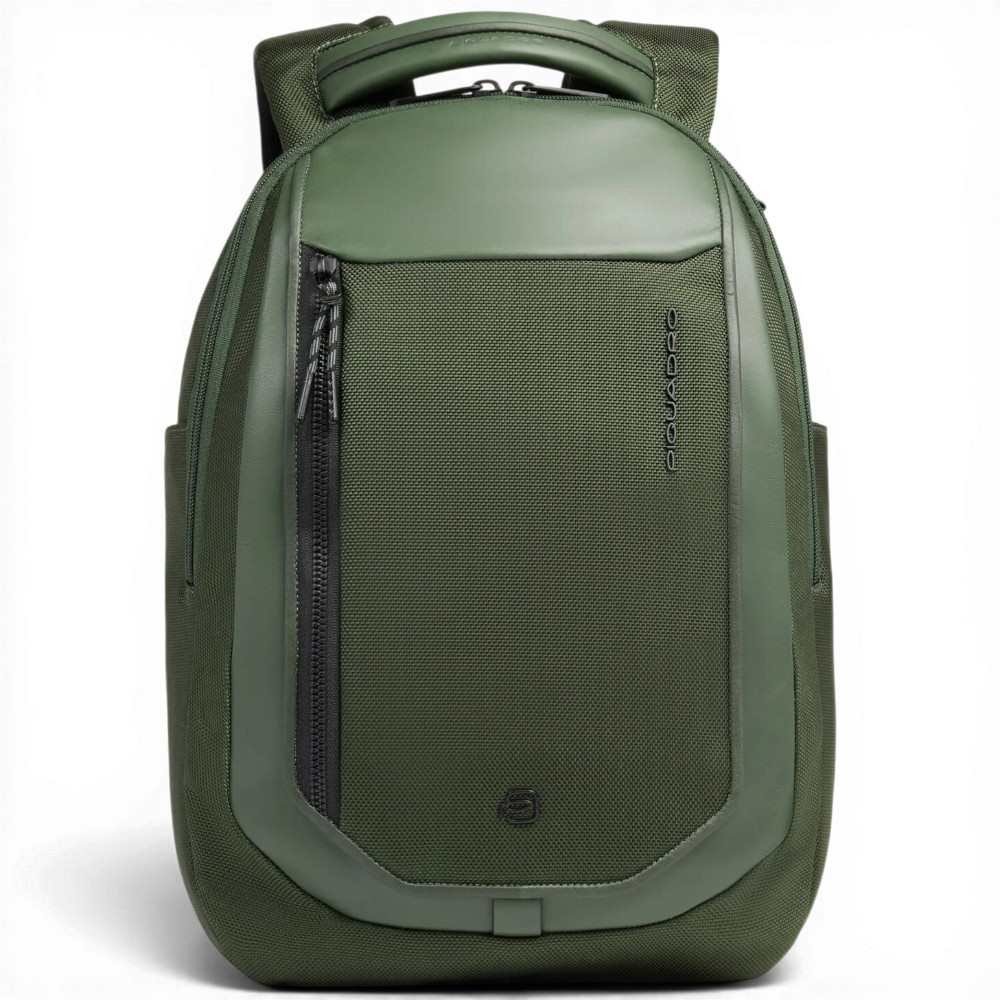 Piquadro Bagmotic Unisex Grünes Leder und Stoff Rucksack mit Laptop 13'''' und iPad