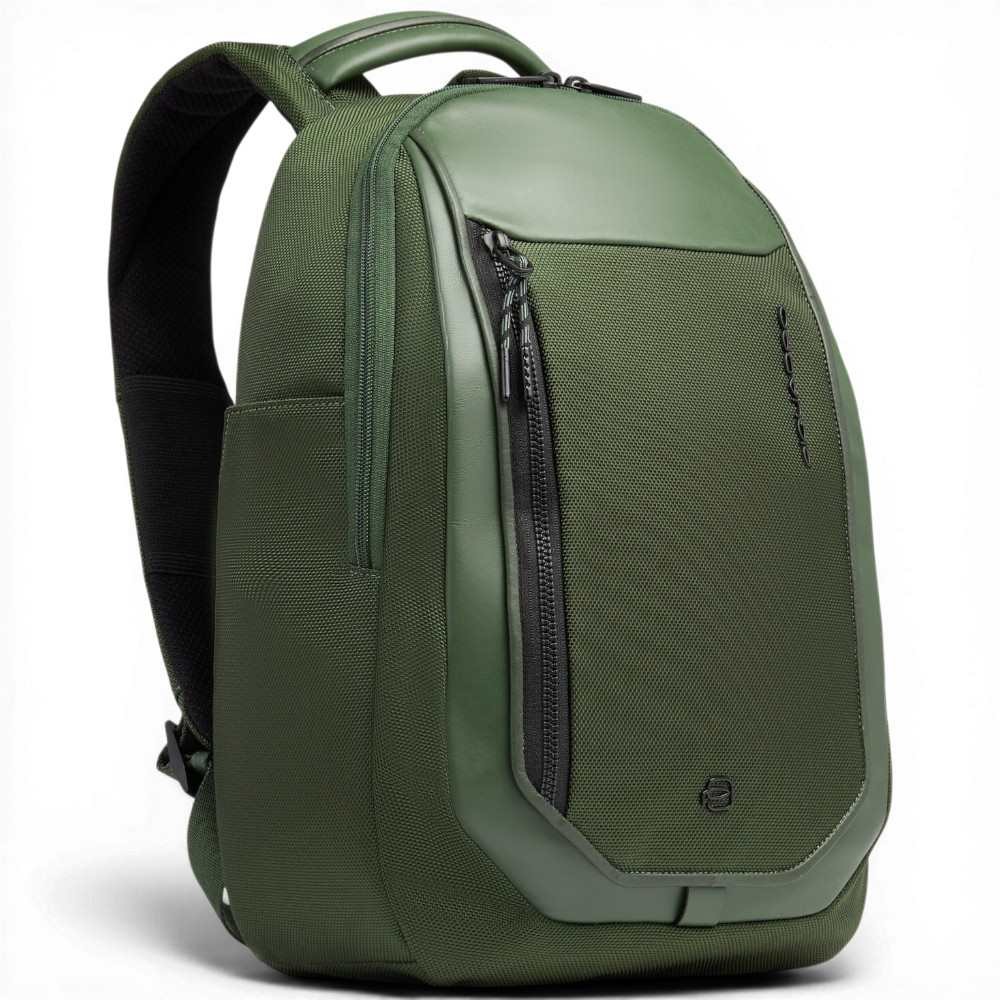 Piquadro Bagmotic Unisex Grünes Leder und Stoff Rucksack mit Laptop 13'''' und iPad