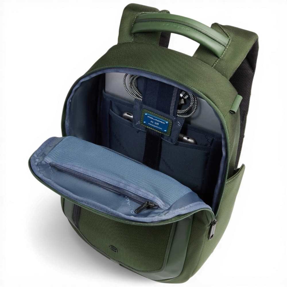Piquadro Bagmotic Unisex Grünes Leder und Stoff Rucksack mit Laptop 13'''' und iPad