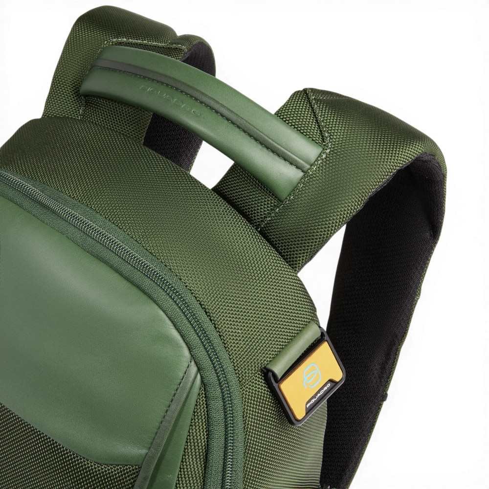 Piquadro Bagmotic Unisex Grünes Leder und Stoff Rucksack mit Laptop 13'''' und iPad