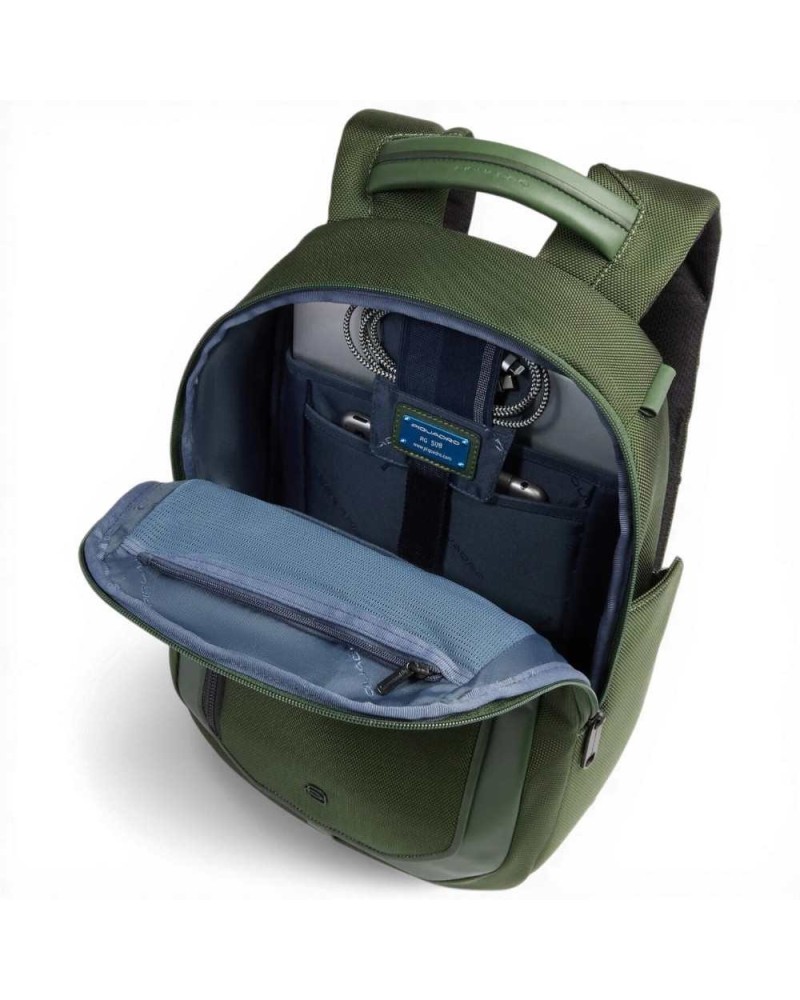 Piquadro Bagmotic Unisex Grünes Leder und Stoff Rucksack mit Laptop 13'''' und iPad
