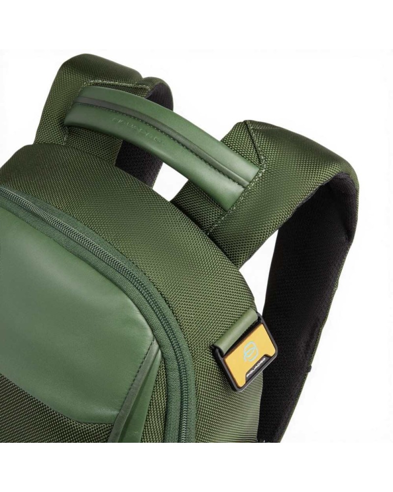 Piquadro Bagmotic Unisex Grünes Leder und Stoff Rucksack mit Laptop 13'''' und iPad