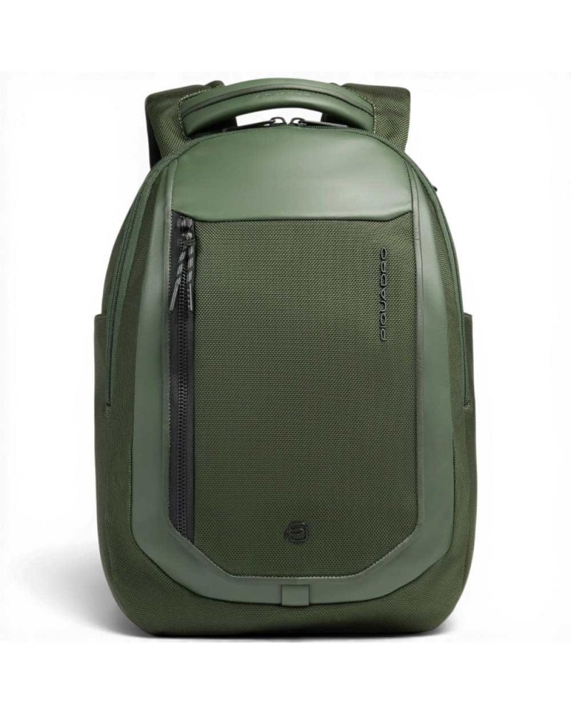 Piquadro Bagmotic Unisex Grünes Leder und Stoff Rucksack mit Laptop 13'''' und iPad
