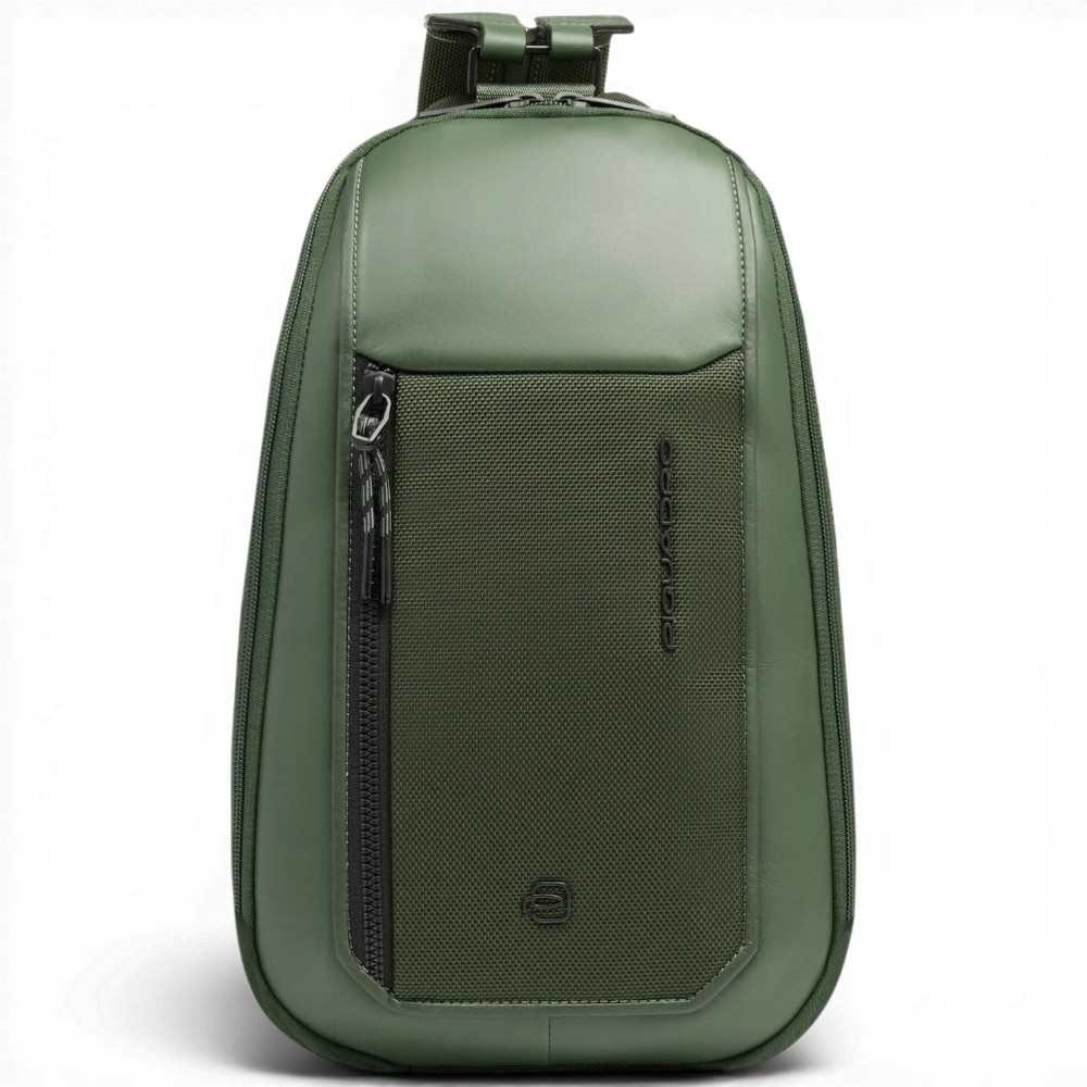 Piquadro Monospalla S143 Unisex Groen leer en stof met iPad Mini Deur