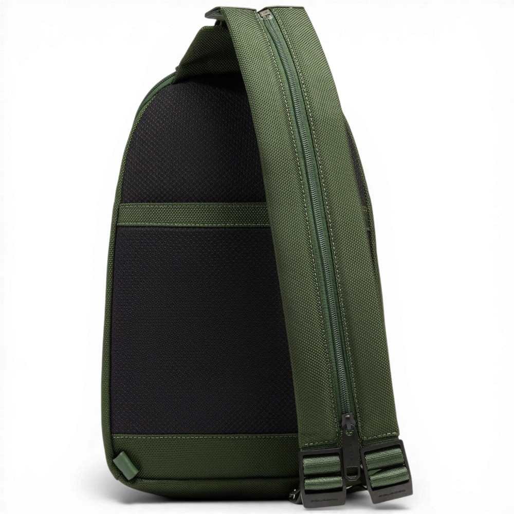 Piquadro Monospalla S143 Unisex Groen leer en stof met iPad Mini Deur