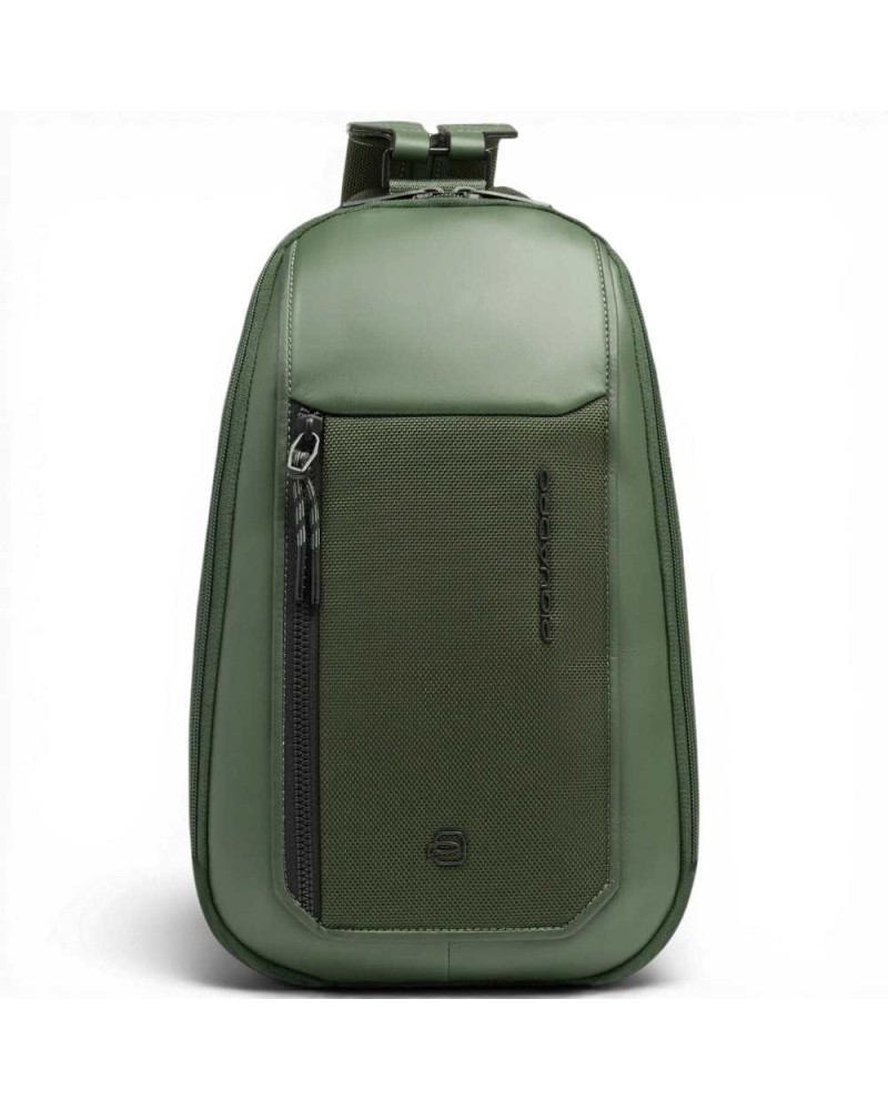 Piquadro Monospalla S143 Unisex Groen leer en stof met iPad Mini Deur