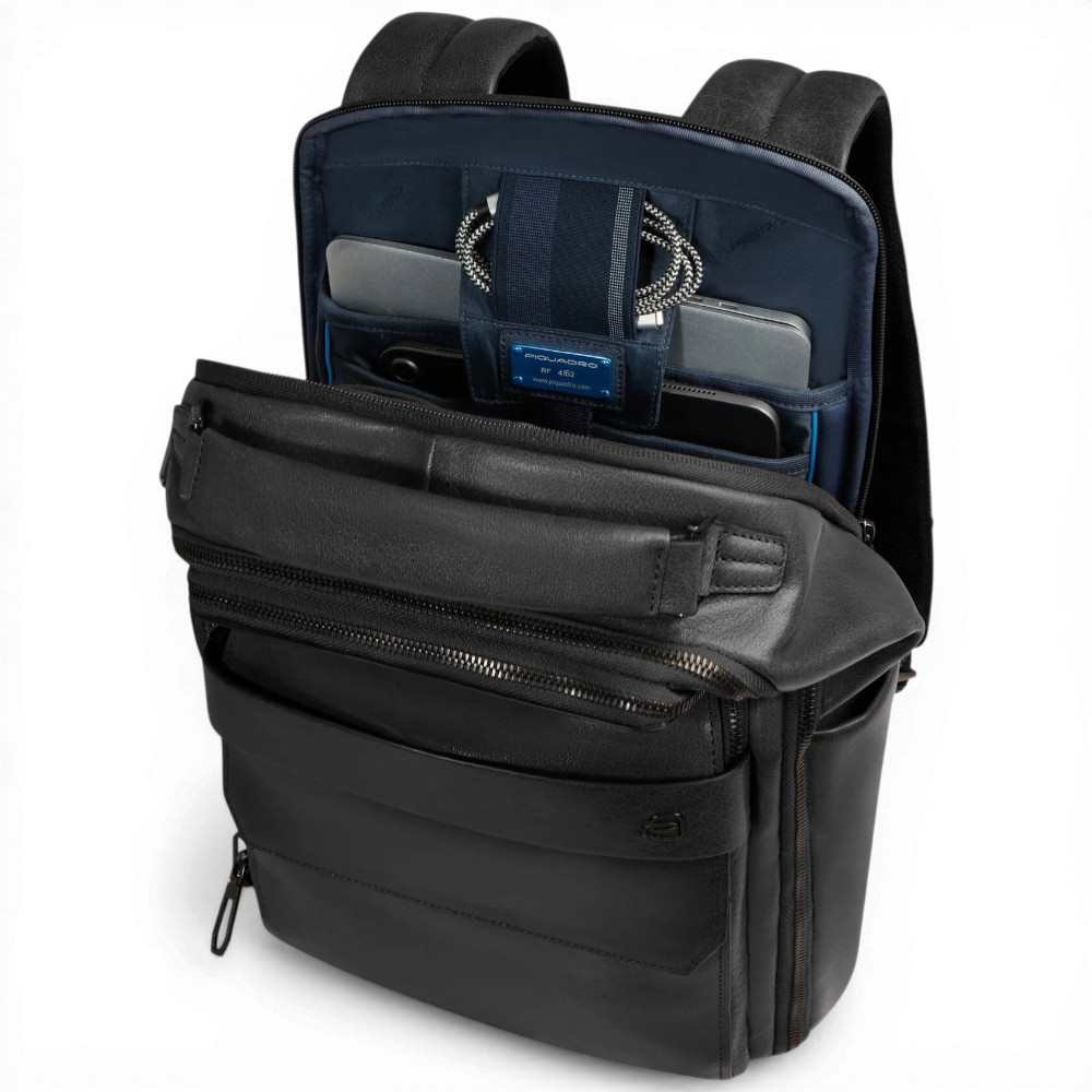Piquadro Zaino S141 Uomo Nero in Pelle con Porta PC 14'' e iPad
