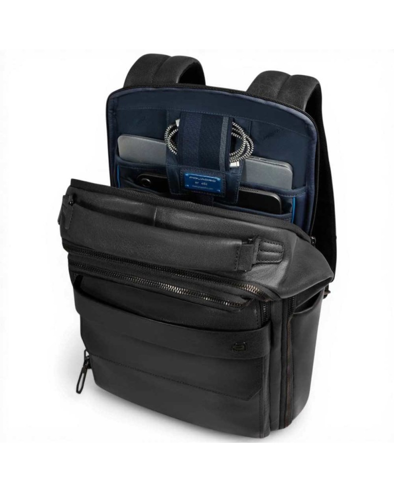 Piquadro Zaino S141 Uomo Nero in Pelle con Porta PC 14'' e iPad