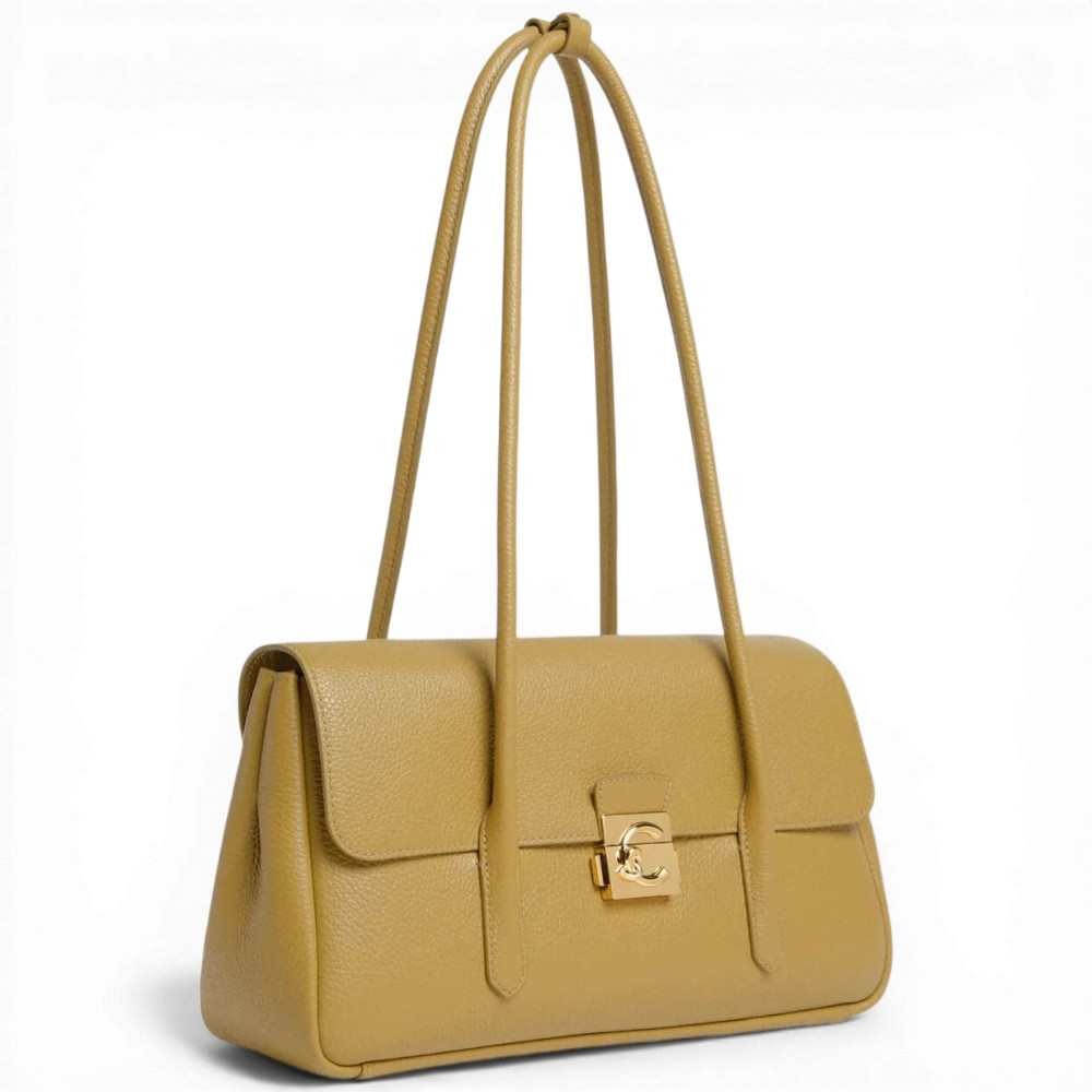 Coccinelle Handtasche C-Me Lock Tasche Frau Seagrass Leder Granata