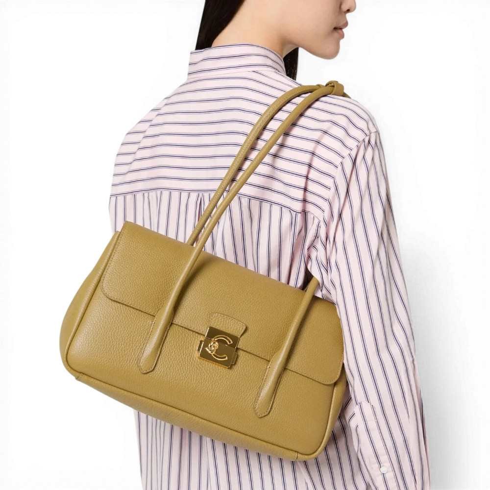 Coccinelle Handtasche C-Me Lock Tasche Frau Seagrass Leder Granata