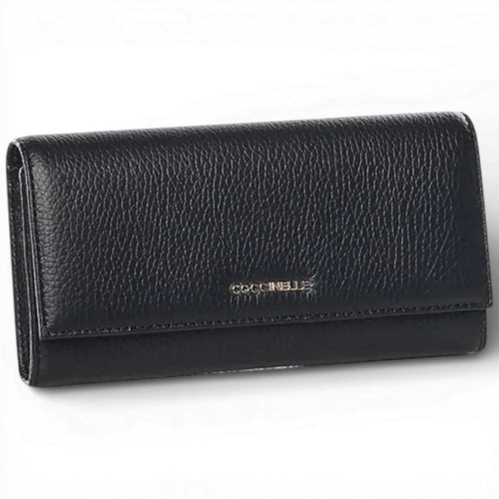 Coccinelle Portefeuille en cuir noir métallisé doux pour femme