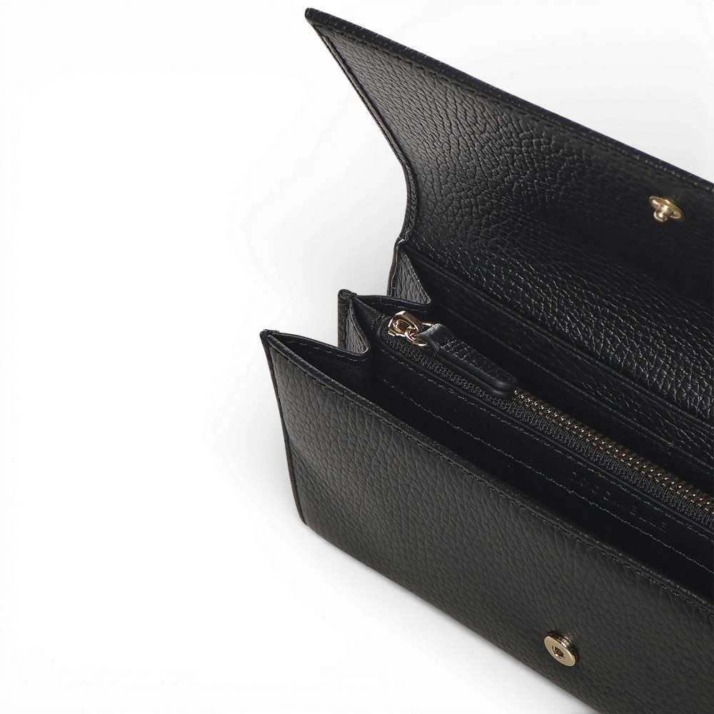 Coccinelle Portefeuille en cuir noir métallisé doux pour femme