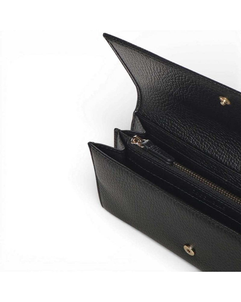 Coccinelle Portefeuille en cuir noir métallisé doux pour femme