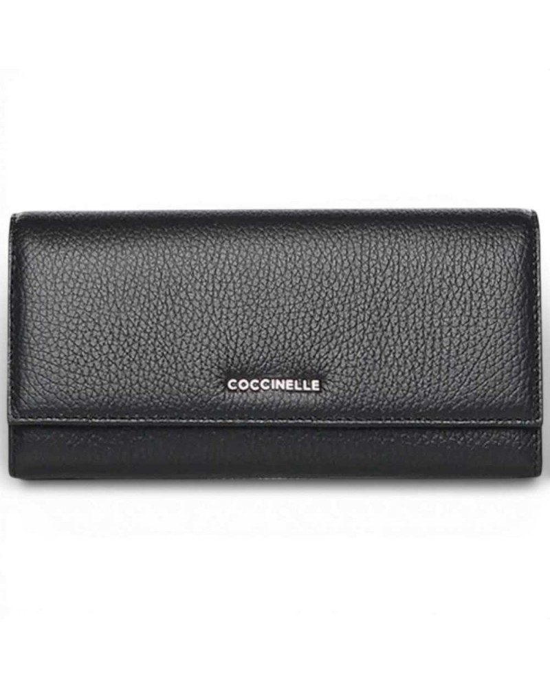 Coccinelle Portefeuille en cuir noir métallisé doux pour femme
