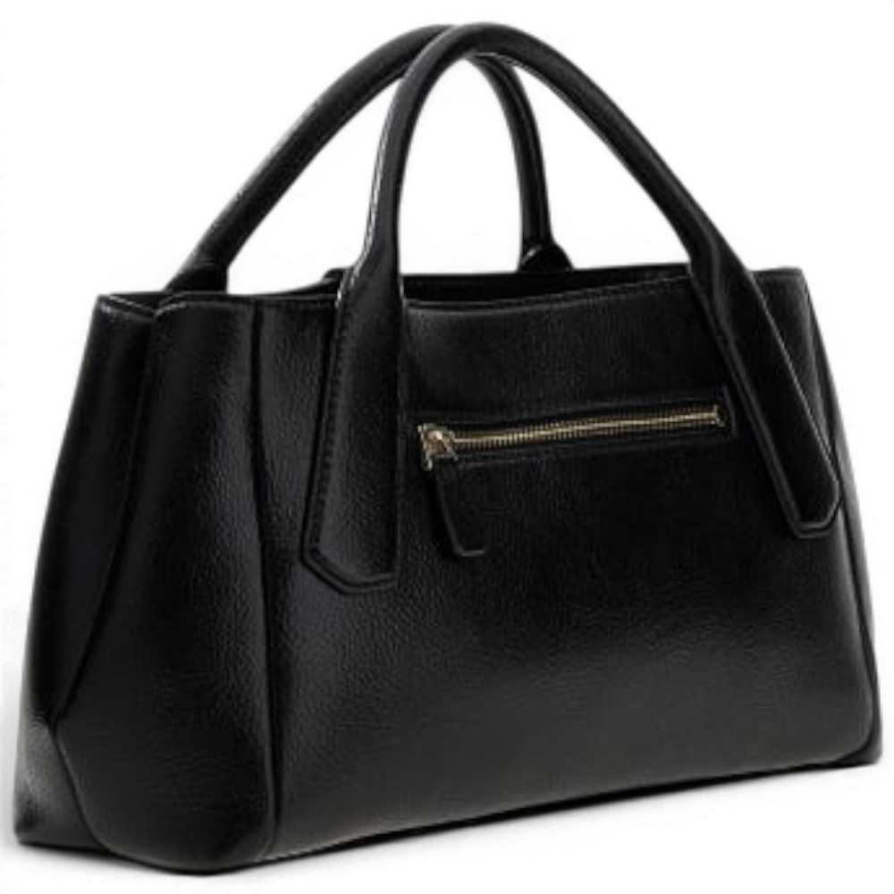 Guess Brooke High Society Satchel Woman Black in Synthetic Material with Charm and Logo