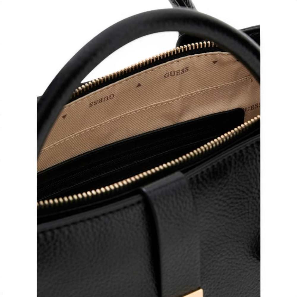 Guess Brooke High Society Satchel Woman Black in Synthetic Material with Charm and Logo