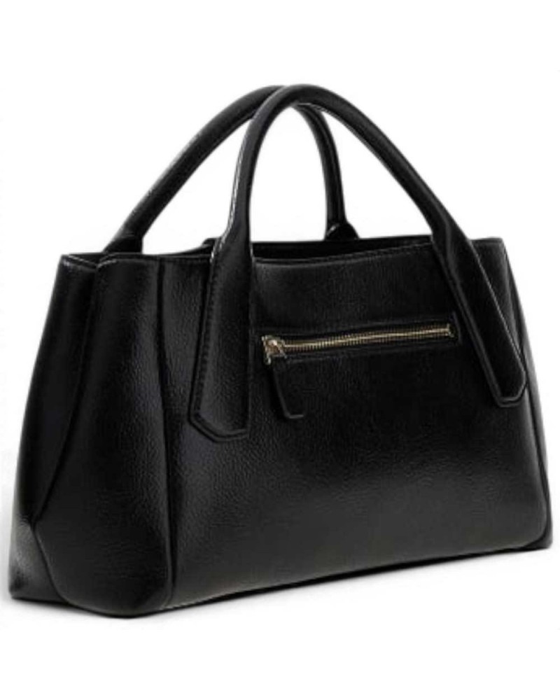 Guess Brooke High Society Satchel Woman Black in Synthetic Material with Charm and Logo