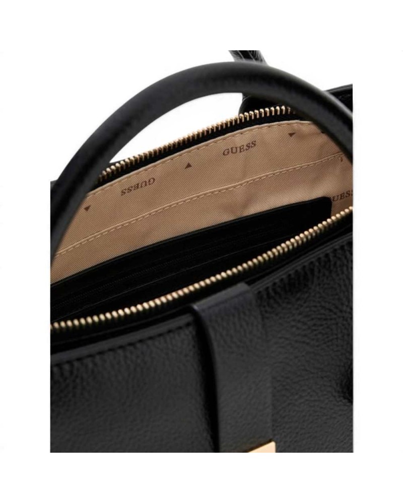 Guess Brooke High Society Satchel Woman Black in Synthetic Material with Charm and Logo