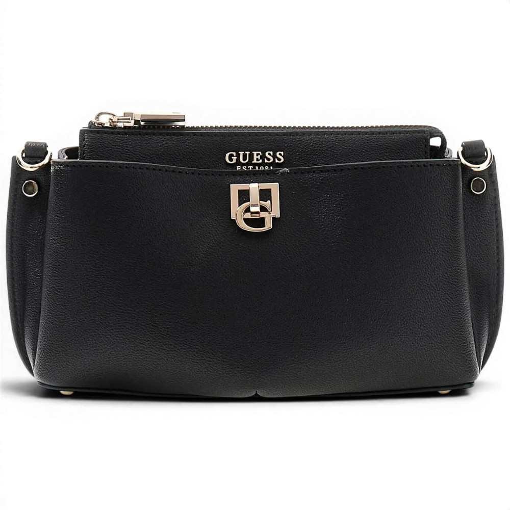 Guess Weiß Mini Crossbody Frau Schwarz in Synthetisch Material mit Dreieck Front Logo