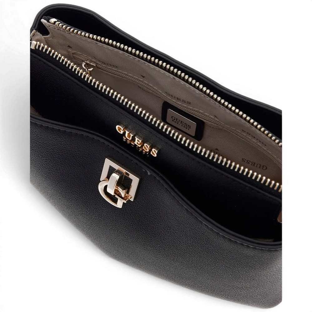 Guess Weiß Mini Crossbody Frau Schwarz in Synthetisch Material mit Dreieck Front Logo
