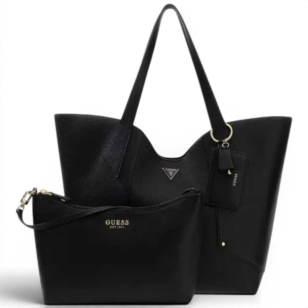Guess Sac à main Darcy Large 2 en 1 Tote Noir Femme en Matière Synthétique avec Pochette Intérieure et Logo