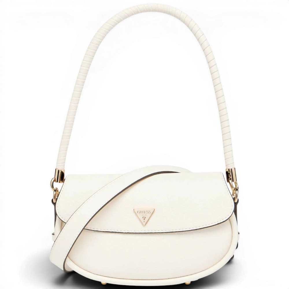 Guess Danya Flap Woman Off White Shoulder Bag in Synthetic Material with Plot and Front Logo