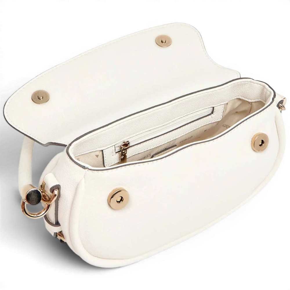Guess Danya Flap Woman Off White Shoulder Bag in Synthetic Material with Plot and Front Logo