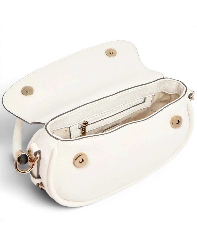 Guess Danya Flap Woman Off White Shoulder Bag in Synthetic Material with Plot and Front Logo
