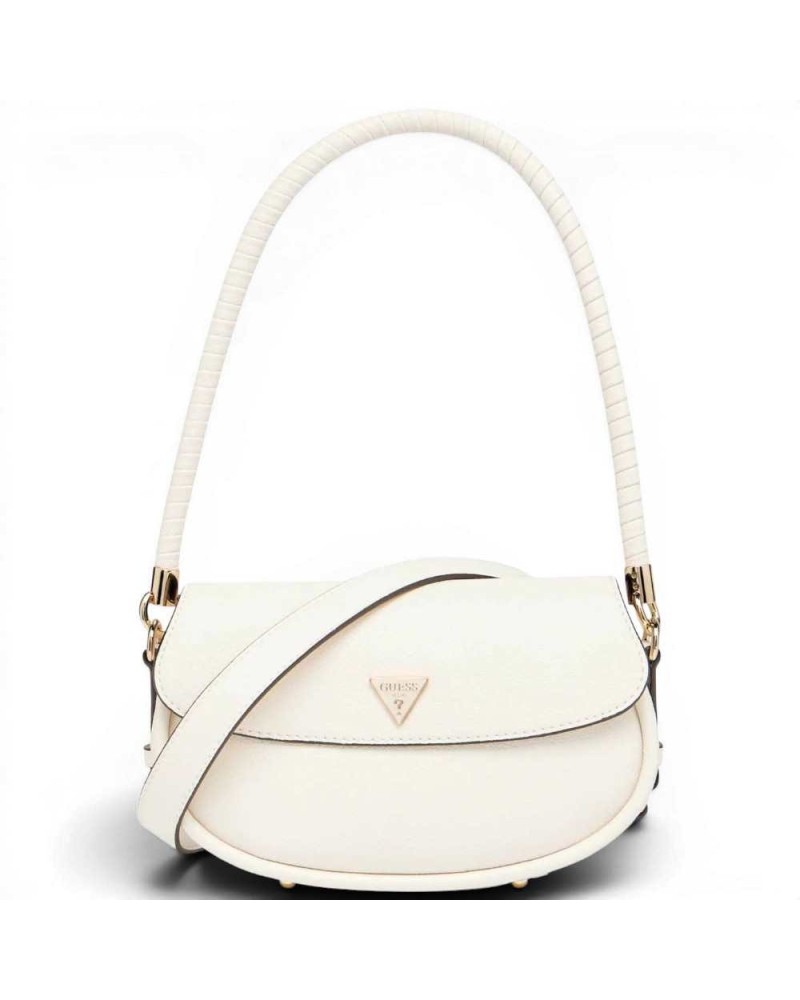 Guess Danya Flap Woman Off White Shoulder Bag in Synthetic Material with Plot and Front Logo