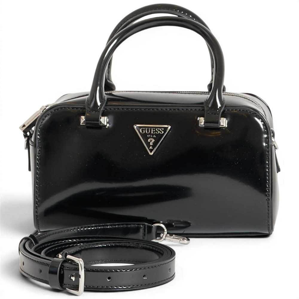 Guess Sac Arnela Mini Satchel Femme Noir en Matière Synthétique Effet saffien avec Charm
