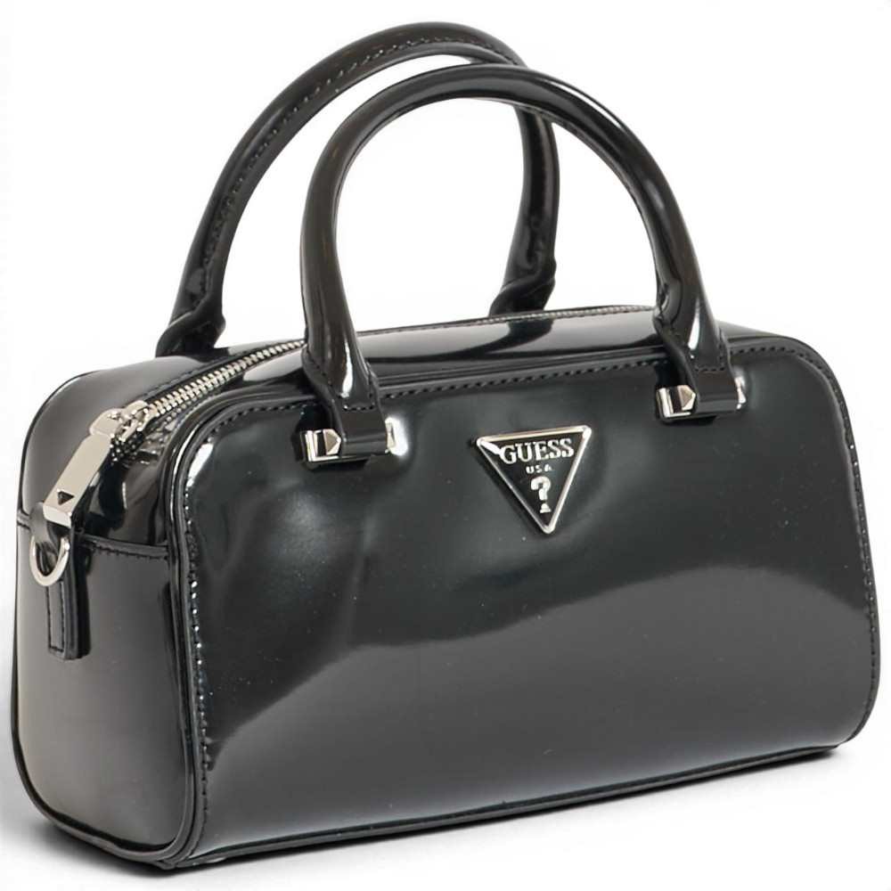 Guess Sac Arnela Mini Satchel Femme Noir en Matière Synthétique Effet saffien avec Charm