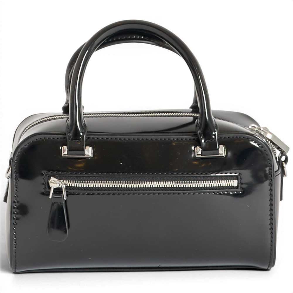 Guess Sac Arnela Mini Satchel Femme Noir en Matière Synthétique Effet saffien avec Charm