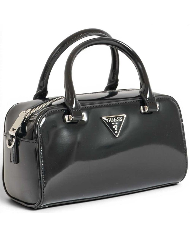 Guess Sac Arnela Mini Satchel Femme Noir en Matière Synthétique Effet saffien avec Charm