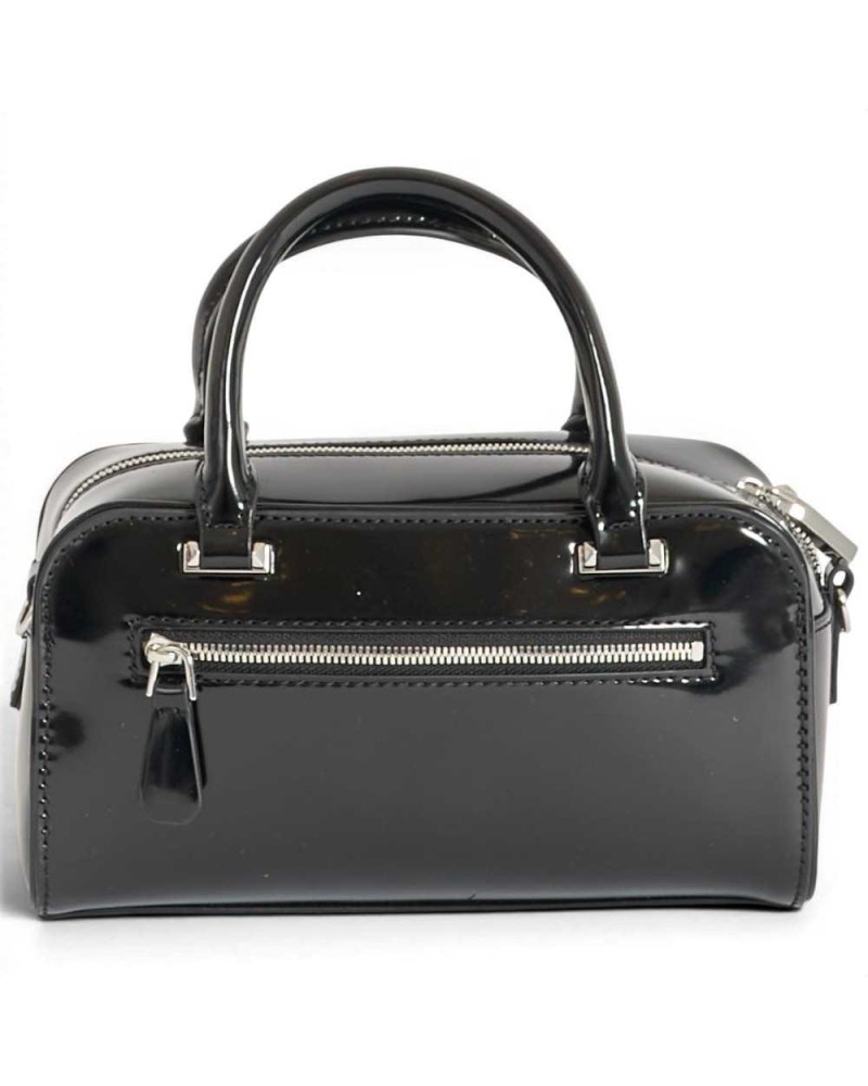 Guess Sac Arnela Mini Satchel Femme Noir en Matière Synthétique Effet saffien avec Charm