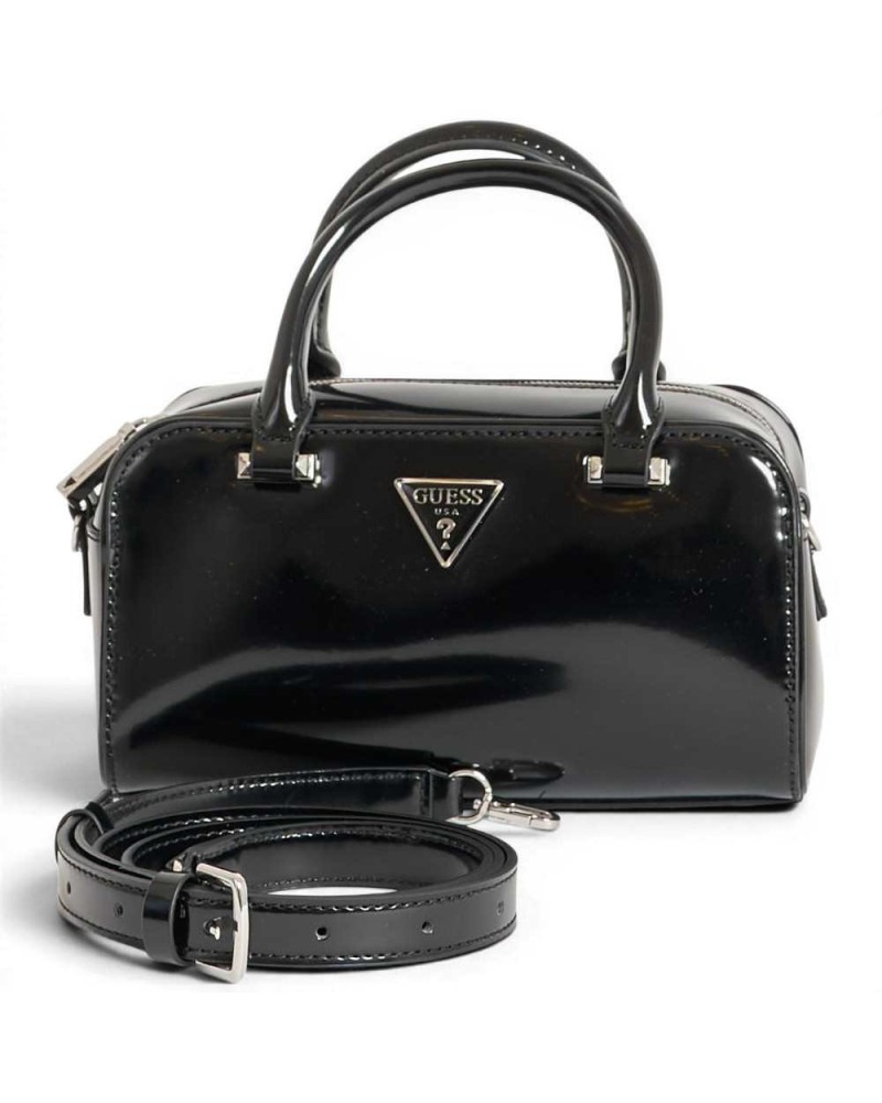 Guess Sac Arnela Mini Satchel Femme Noir en Matière Synthétique Effet saffien avec Charm