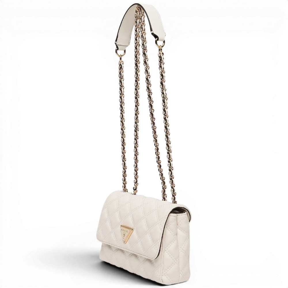 Guess Giully ii Mini Convertible Flap Woman Off blanc matelassé avec épaule à chaîne