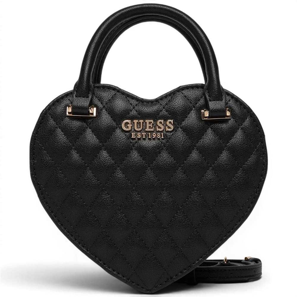 Guess Bolsa de corazón de Atabey Bolso de forma de corazón negro para mujer en material sintético con logo 4G