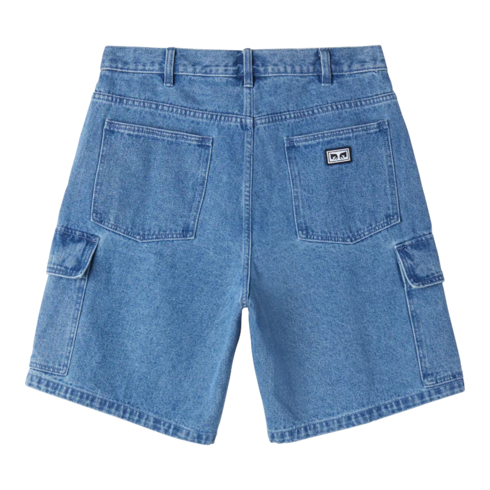 bermuda obey bigwig baggy denim cargo short - stone wash indigo