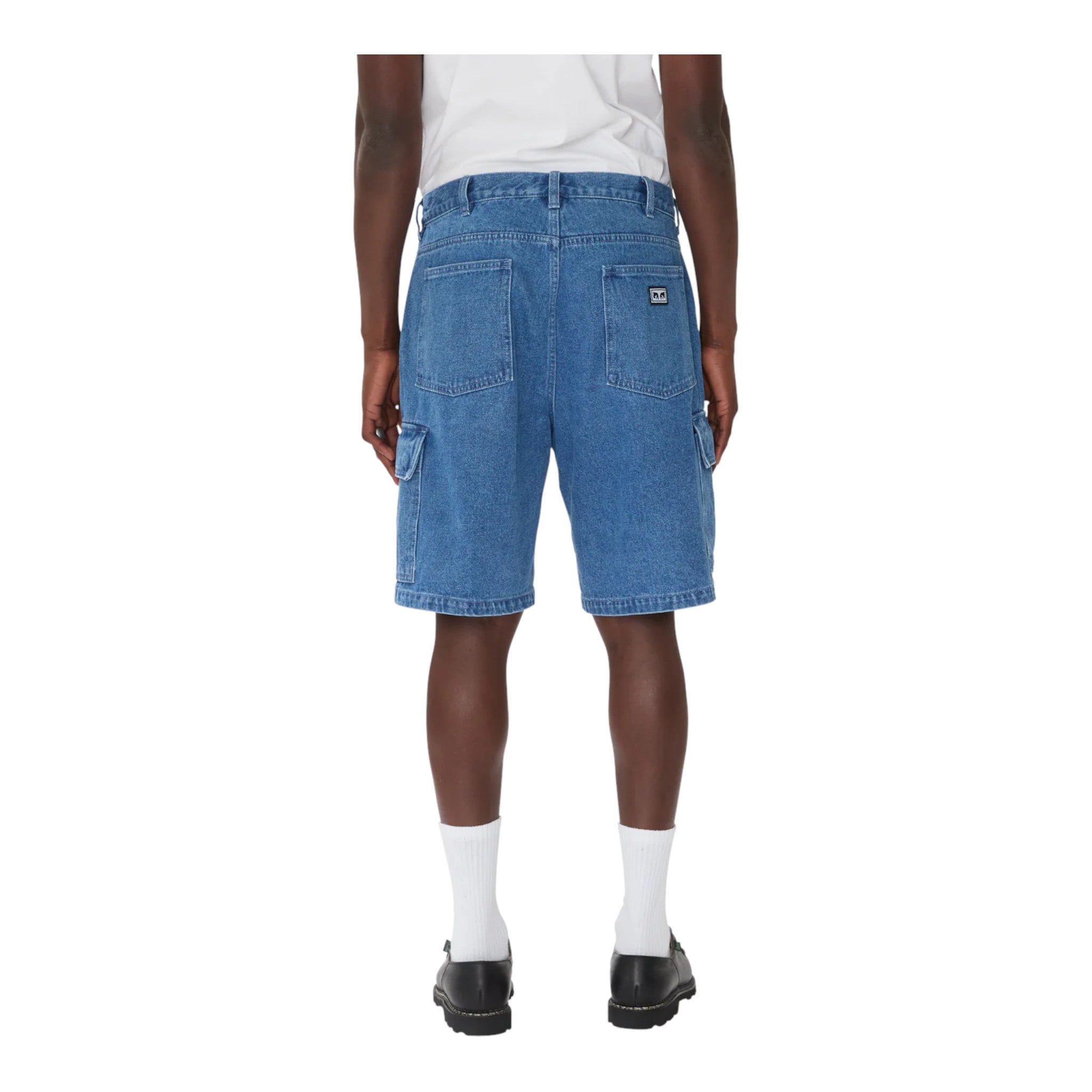 bermuda obey bigwig baggy denim cargo short - stone wash indigo