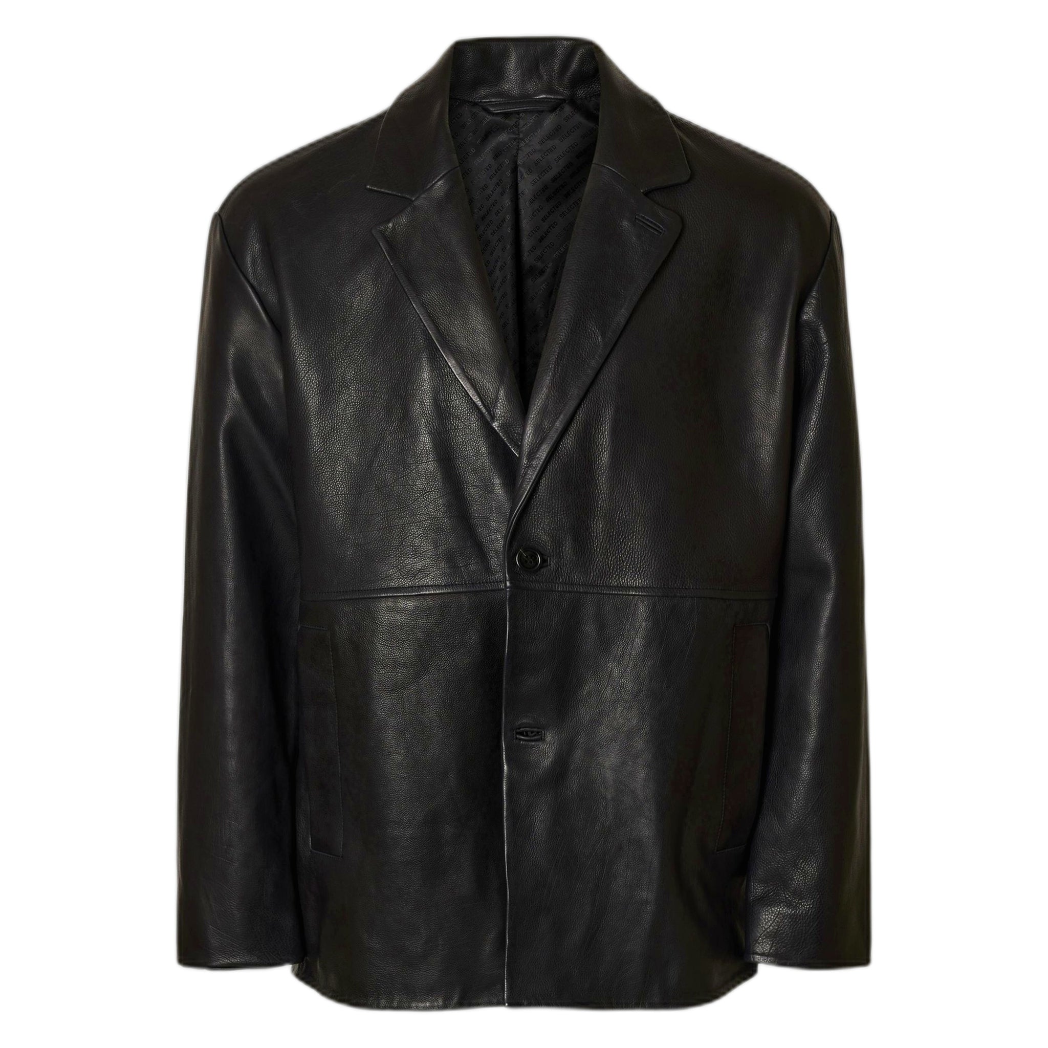 giacca selected homme grain leather hybrid blazer - black