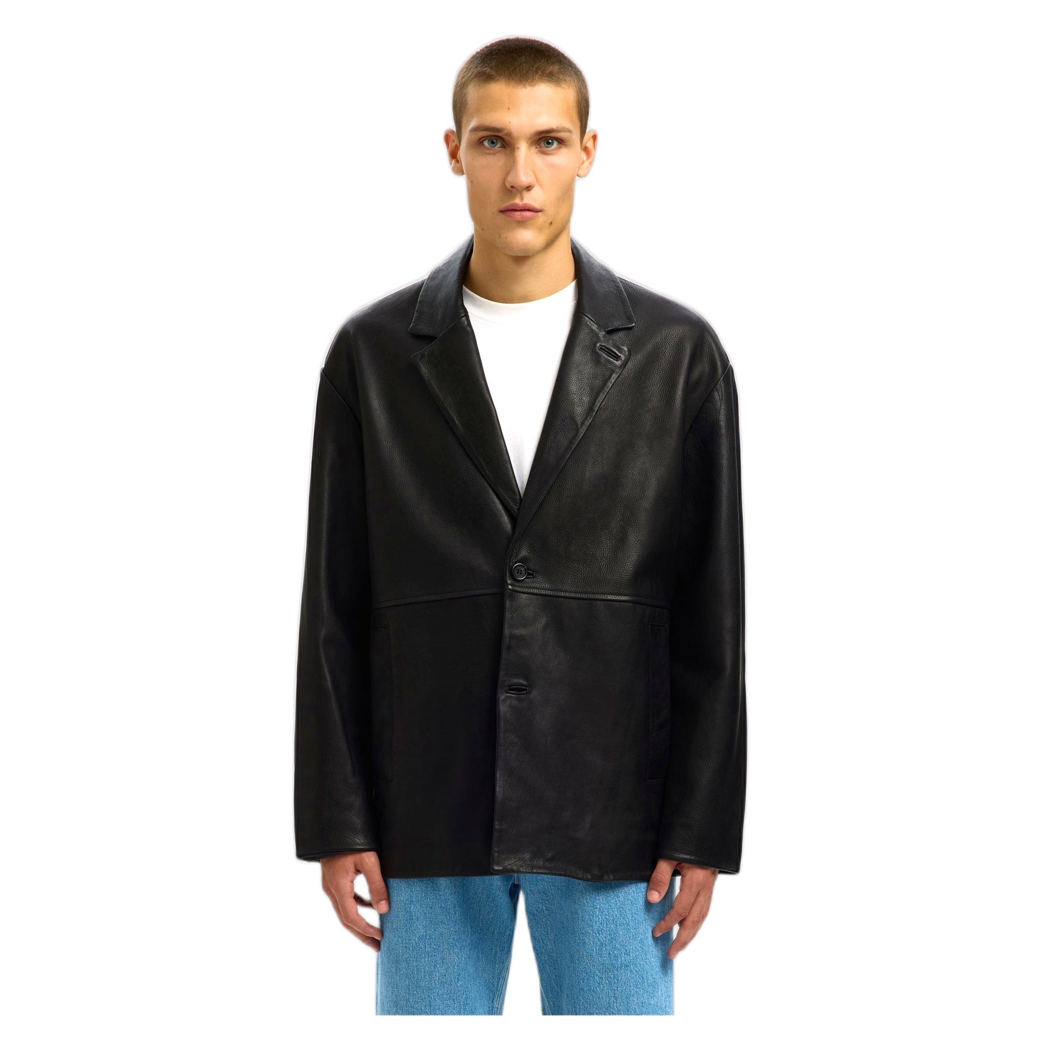 giacca selected homme grain leather hybrid blazer - black