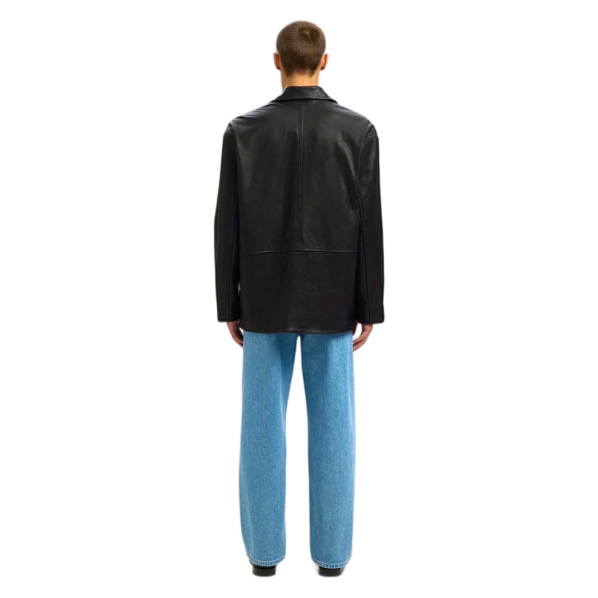 giacca selected homme grain leather hybrid blazer - black