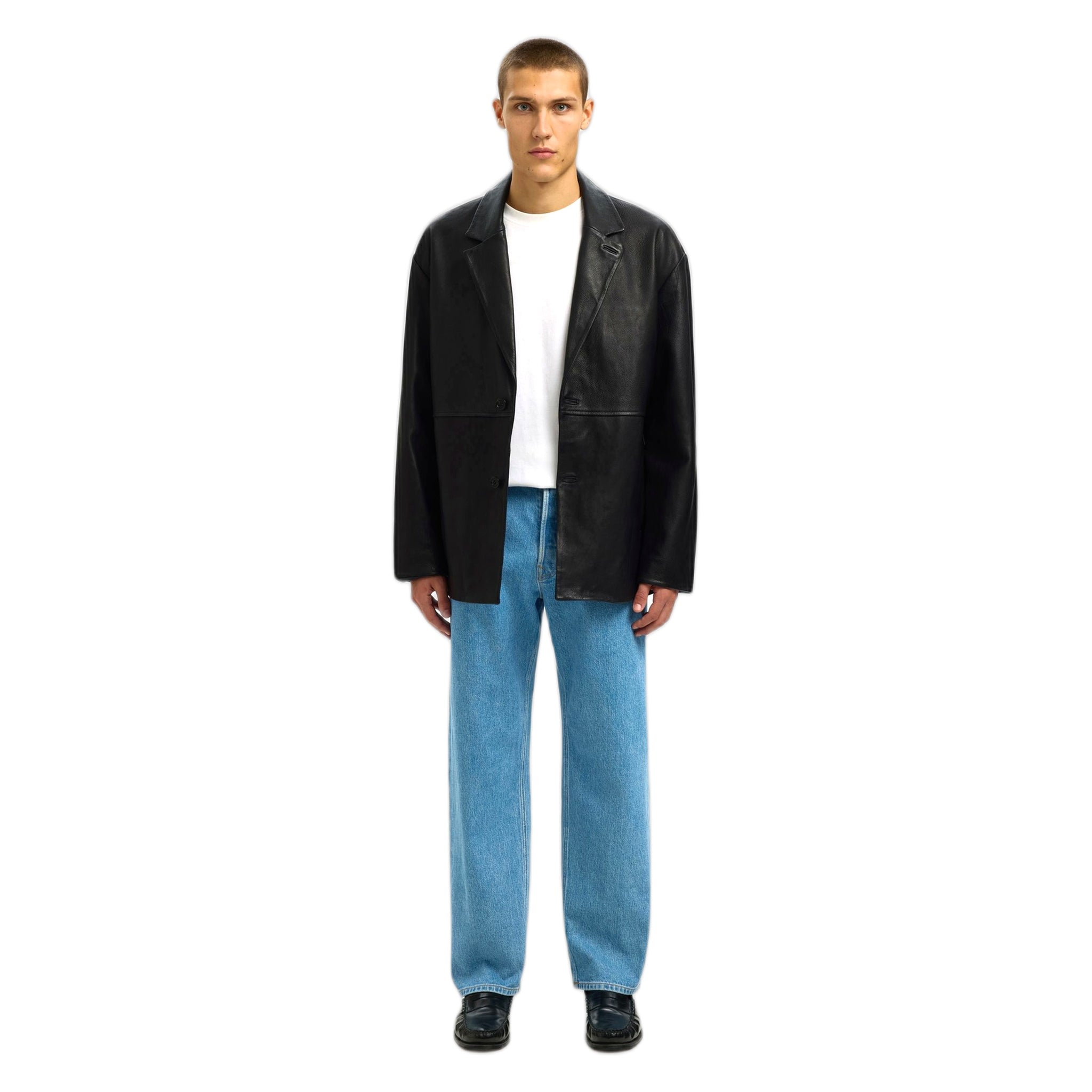 giacca selected homme grain leather hybrid blazer - black