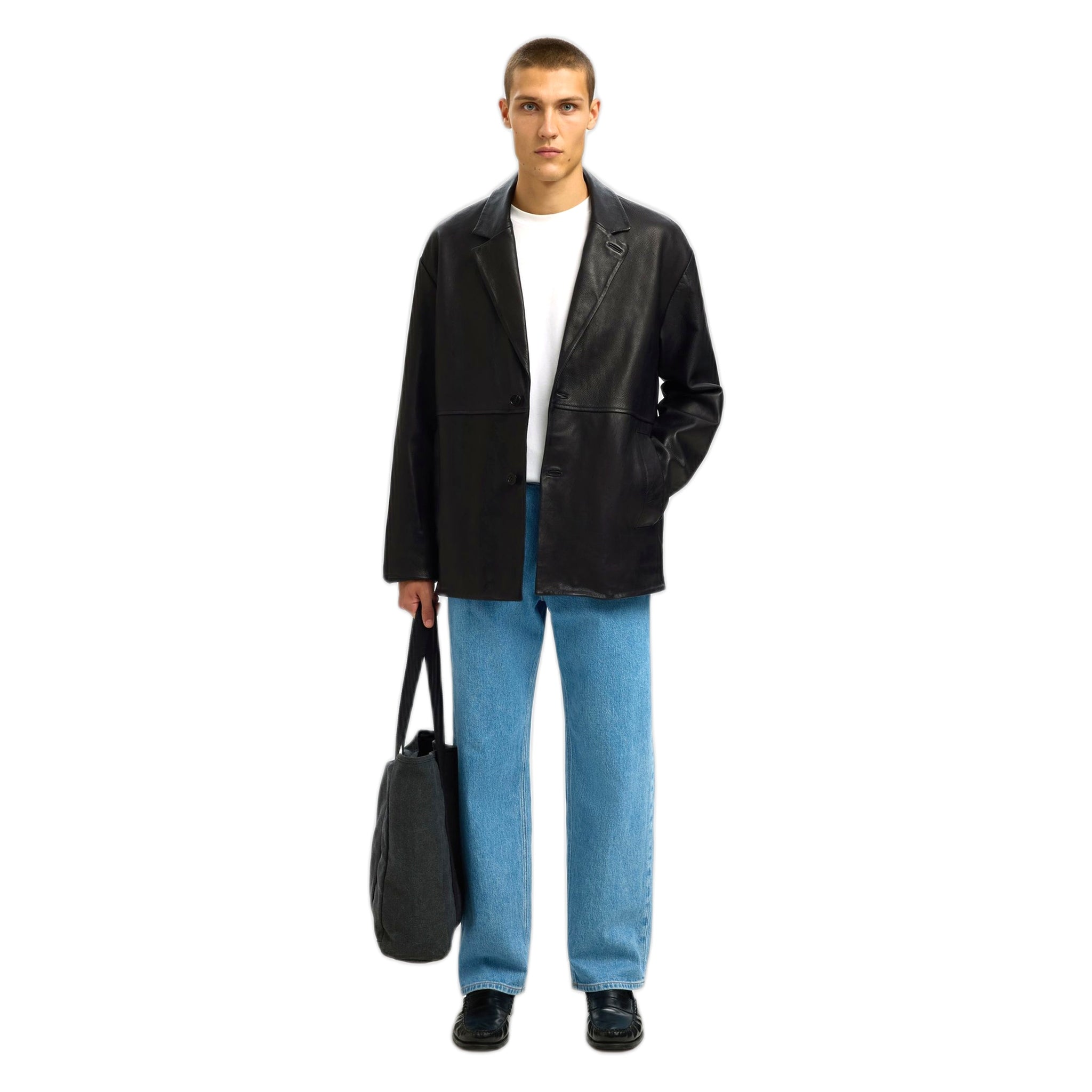 giacca selected homme grain leather hybrid blazer - black