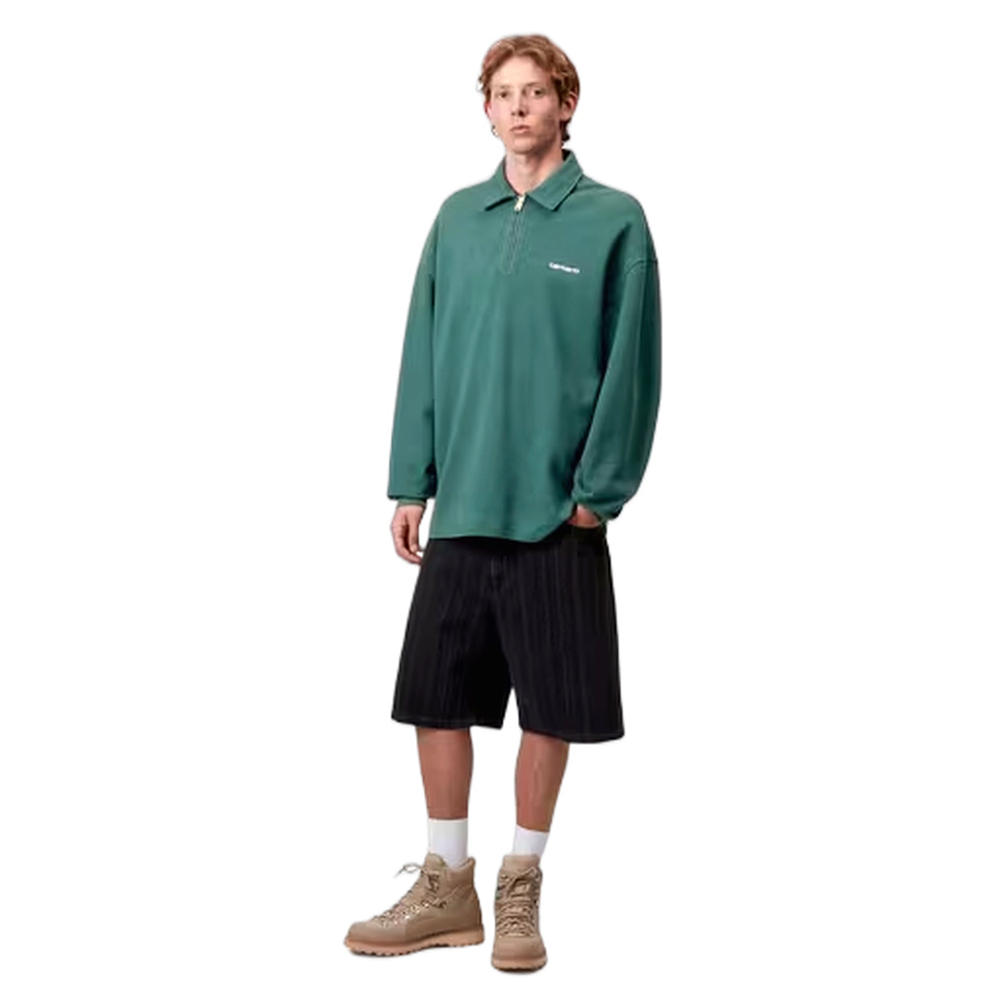 Polo Carhartt Wip pique Script Schweiß - dunkel fir / weiß Kleidung gefärbt