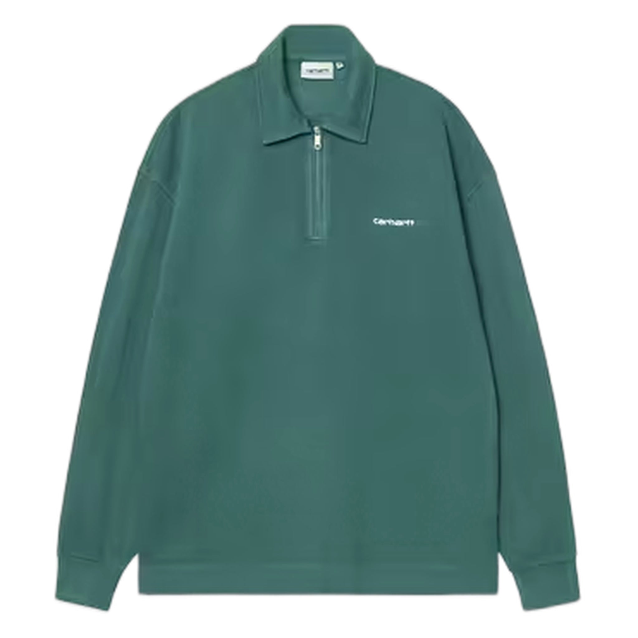 Polo Carhartt Wip pique Script Schweiß - dunkel fir / weiß Kleidung gefärbt