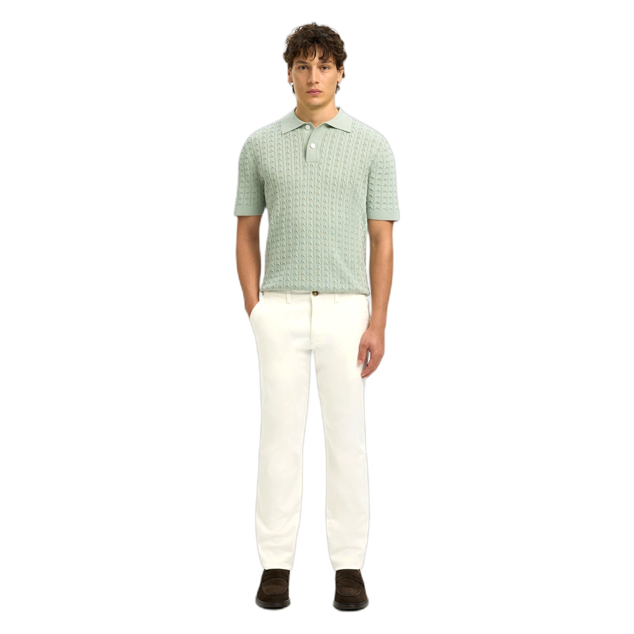 polo Selected Homme mattis ss knit new cable polo - turquoise