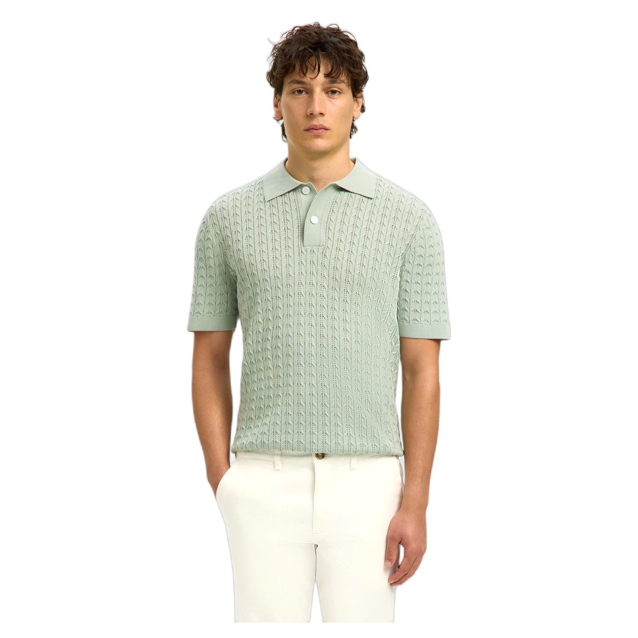 polo Selected Homme mattis ss knit new cable polo - turquoise