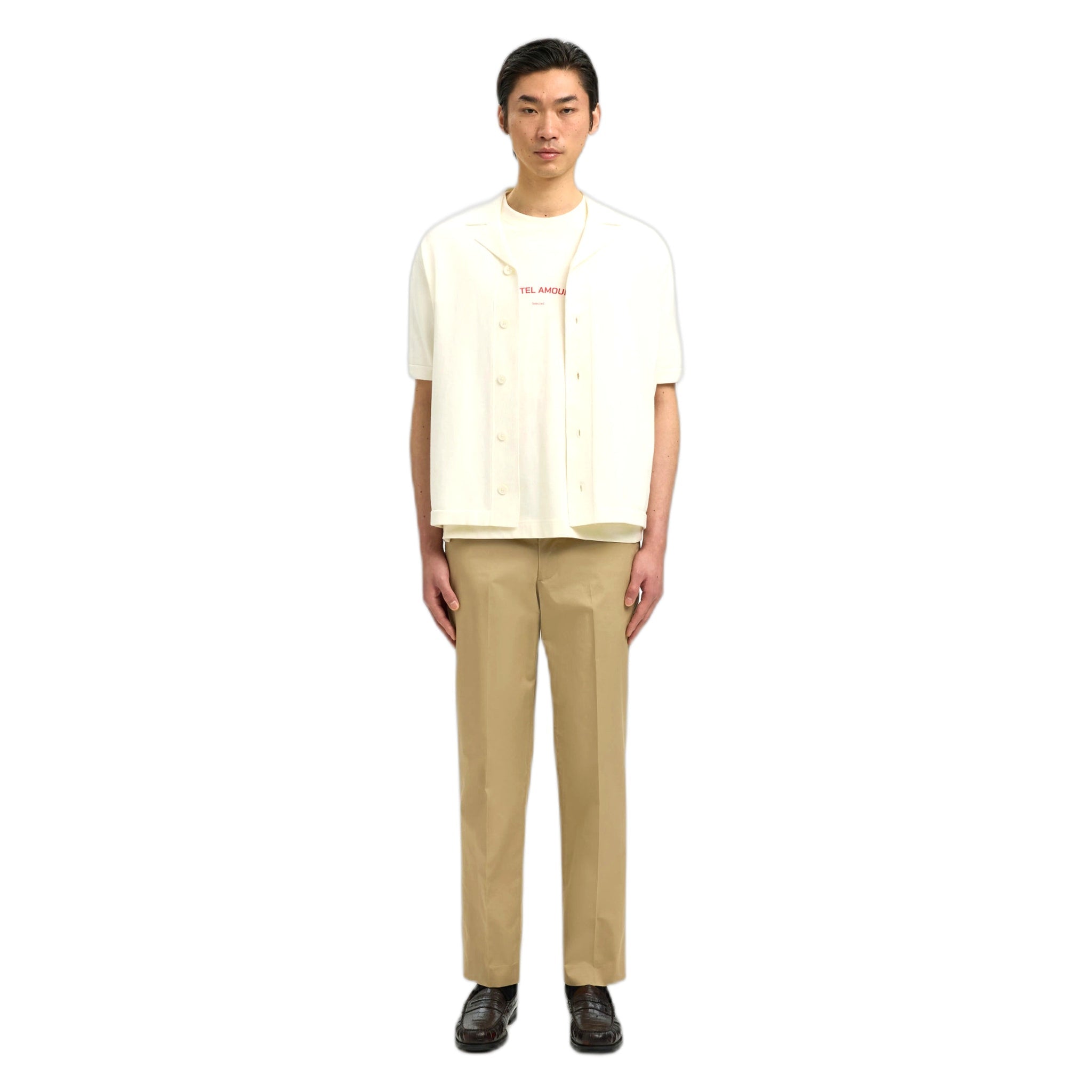 t-shirt Selected Homme amour intarsia relaxed polo cardigan - white